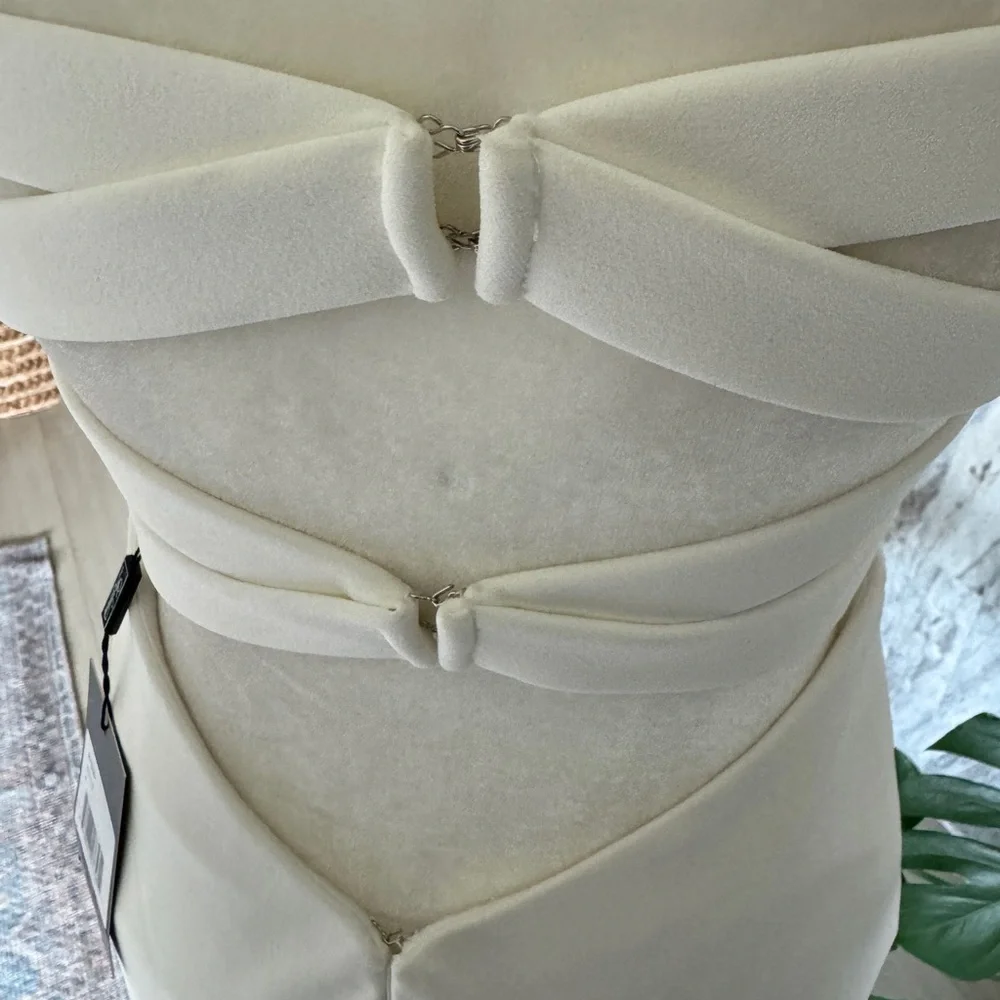 La Femme Strapless Evening Dress in White 27035